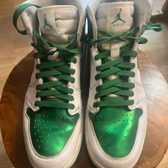 Nike Air Jordan Men's Green and White Sneakers - Picture 2 of 3